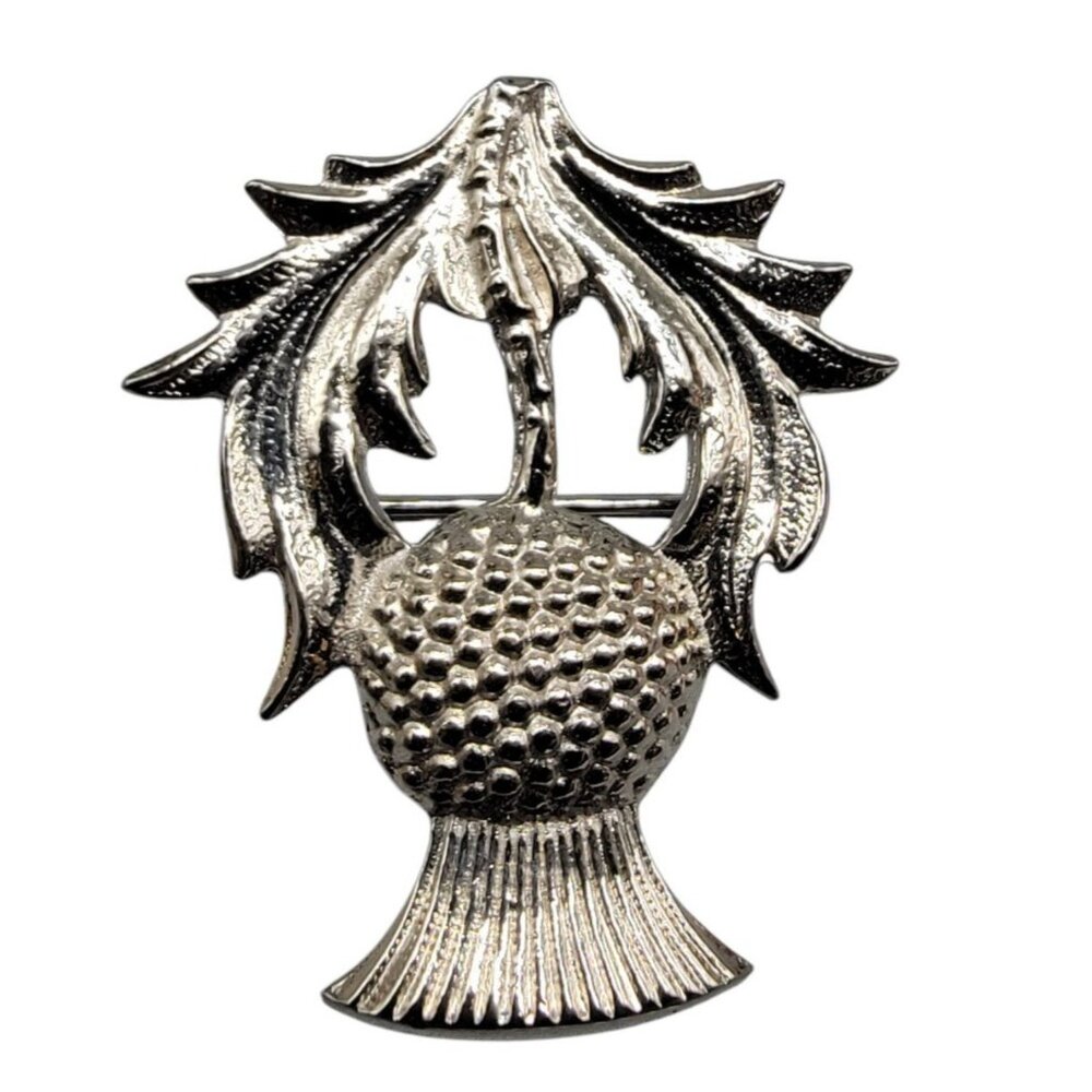 Vintage Dawson Bowman Scottish Thistle Flower Brooch Silver Tone Pewter Signed
